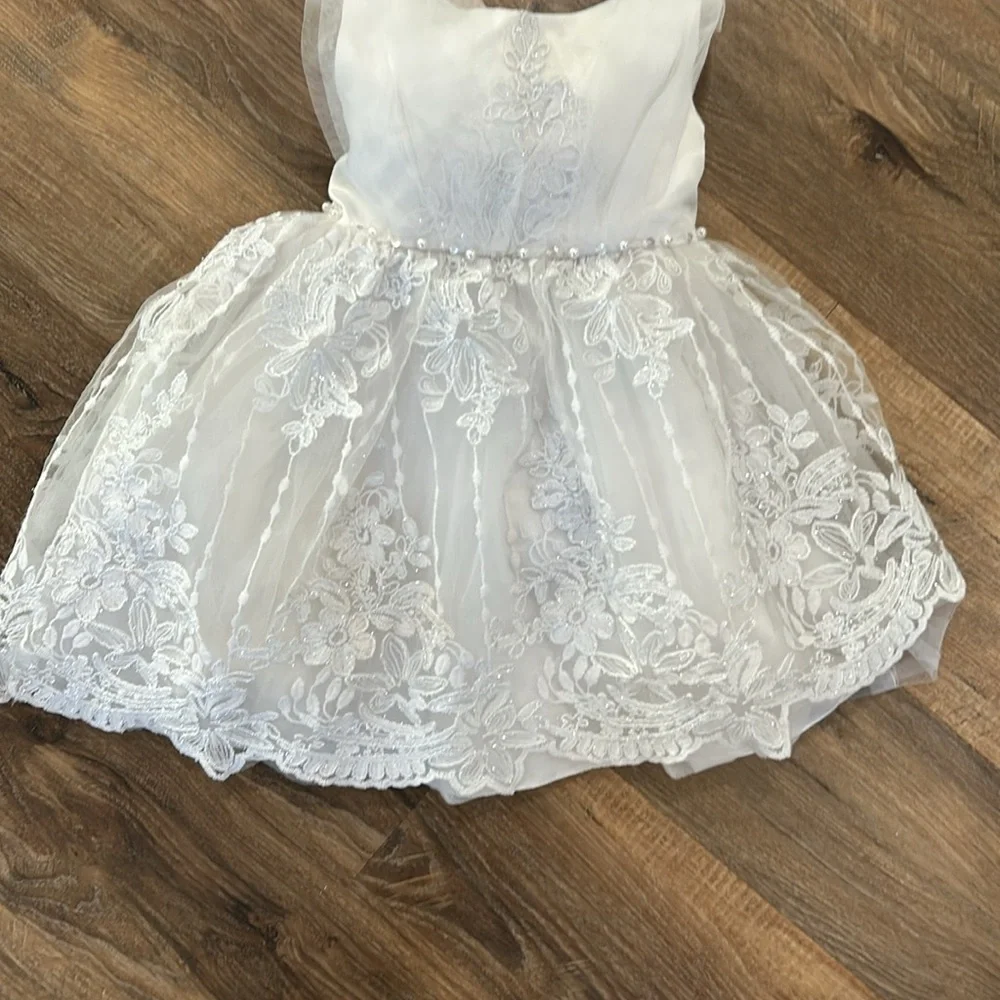 Pink butterfly asymmetrical girls white sparkle tulle floral design dress sz 2T